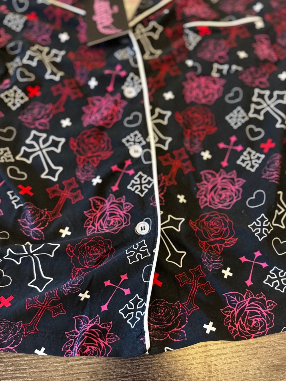 Perfect Angel Rose Cross Print Pajama Shorts Set NWT - Picture 10 of 14